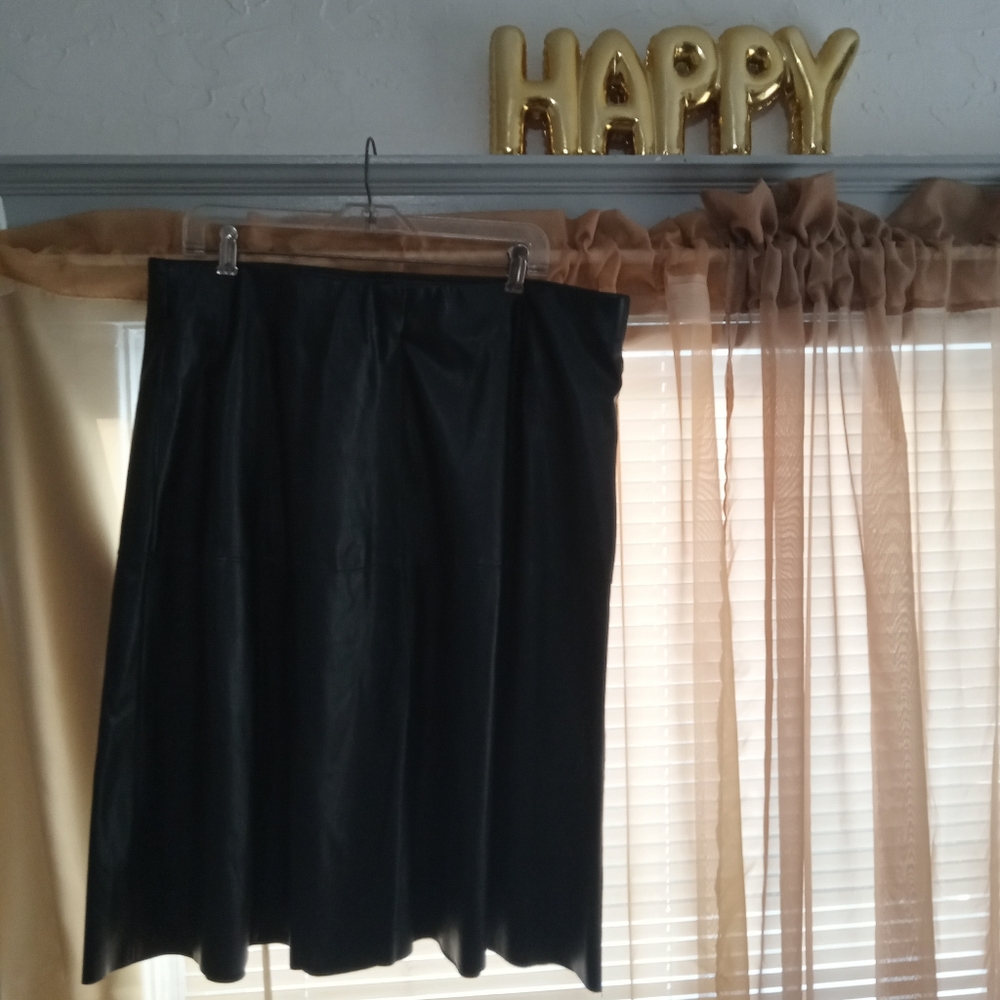 Black Faux Leather A Line Midi Skirt